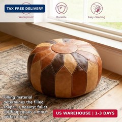 Thgonwid Unstuffed Moroccan Faux Leather Pouf Ottoman Cover with Storage – Boho