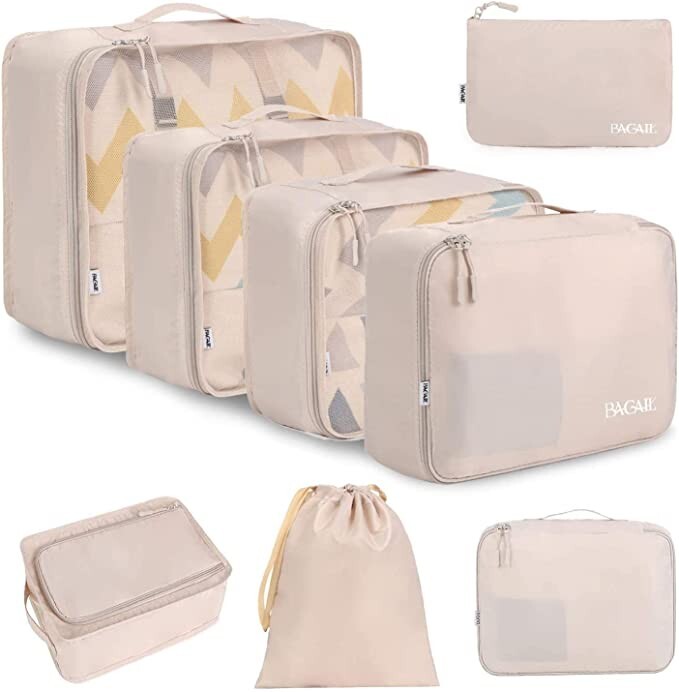 BAGAIL 8 Set Packing Cubes Luggage Packing Organizers for Travel Cream