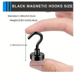 6 Pack Magnetic Hooks Heavy Duty, Neodymium Magnet Hooks, Strong Black M