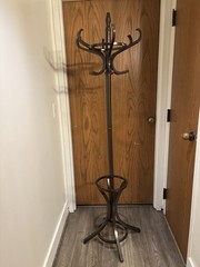 Free Standing Coat Rack Rotating Umbrella Stand Walnut Colored Solid Wood
