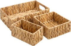 Natural Woven Pantry Baskets 3 Pack with Handles for Stylish Home Storage