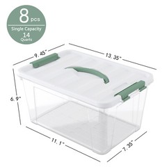 Idotry 8-Packs Stackable Tote Green Latches Box Plastic Storage Containers Bin