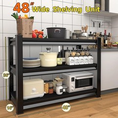 Adjustable 3-Tier Industrial Garage Shelving Unit – 48” W, Space-Saving Storage