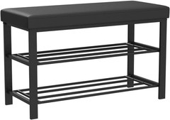 Cushioned Storage Bench for Shoes with Metal Frame and Faux Leather Top