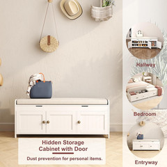 Stylish 41.3″ Shoe Bench with Lift Top Storage & Cushioned Seat, White
