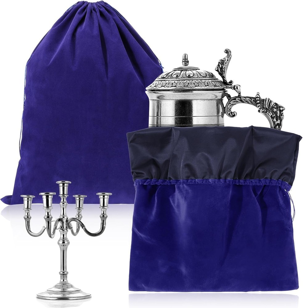2 Pcs Large Size Silver Storage Bags Anti Tarnish Cloth Bags Jewelry Drawstring