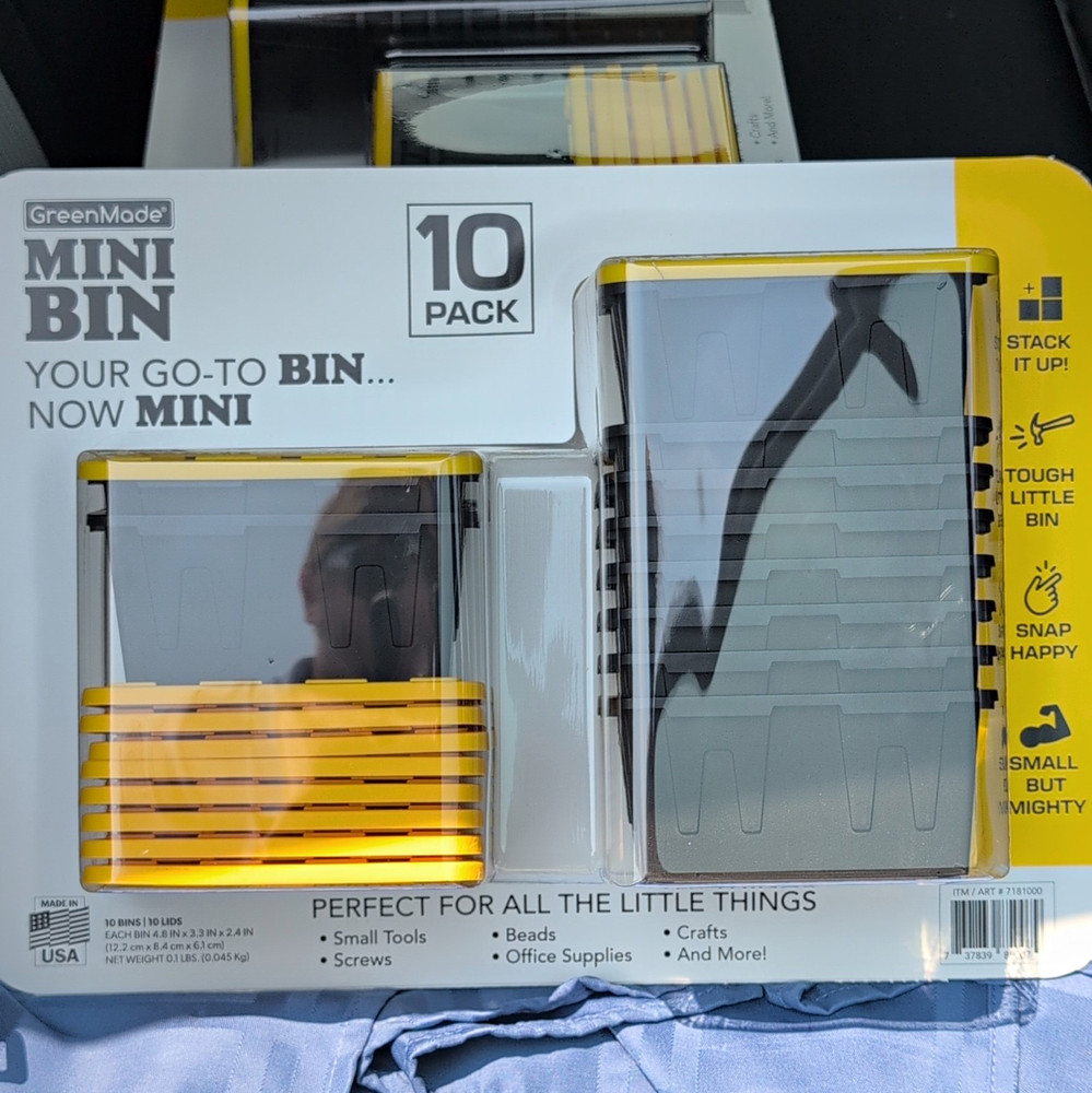 GreenMade Mini Bin 10-Pack Stackable Plastic Storage Bins Gray/Yellow 8.8×3.3″