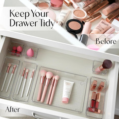 25 Piece Clear Drawer Organizer Trays 4 Sizes Plastic Storage Bins Home Office