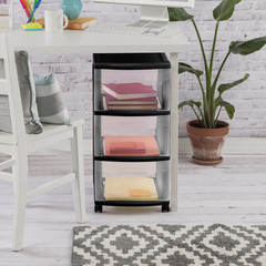 3 Drawer Medium Cart, Clear Plastic Storage Drawers, Wheels Included, Black