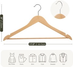 30 Pack Wooden Hangers Heavy Duty Slim Durable Coat Jacket Pant Hangers