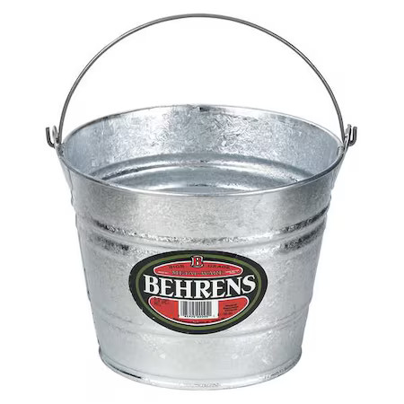 Behrens 1205 1 1/4 Gal Round Bucket, 9 1/2 In Dia, Silver, Galvanized Steel