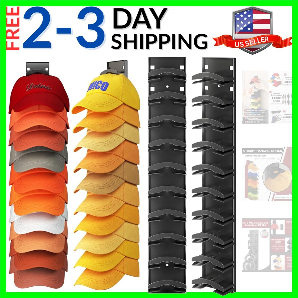 Hat Organizer Hold up to 20 Hats, 2 Pack Hat Rack for Wall with Strong Adhesi…