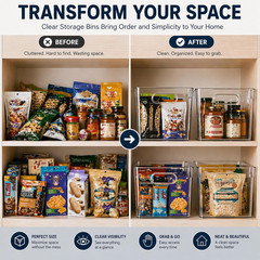 6 Pack Clear Organizer Bins 11X8X6In Pantry Organizers and Storage | Clear Conta