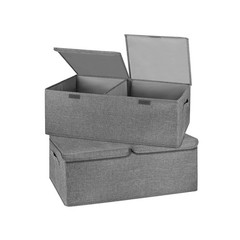 2 Pack Storage Boxes with Lids and Handles, Collapsible Linen Storage Bins Or…