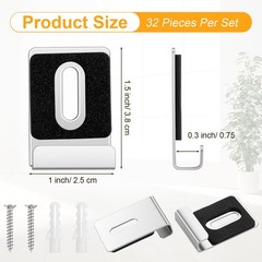 32 Pcs Metal Mirror Holder Kit J Type Hanger Clip Screws Rubber Pads 1.5″ x 1″