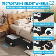 Under Bed Storage with Wheels, 2-Pack 10″ Height XXL 60L Rolling Storage Bins…
