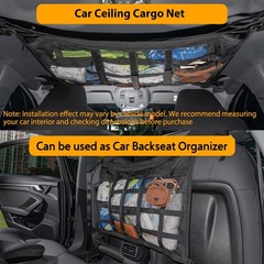 Car Ceiling Cargo Net with 3 Pockets,31.5″x21.6″ Overhead Storage Mesh Organizer
