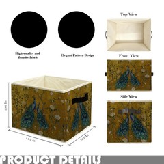 Gold Chinoiserie Floral Peacock Storage Basket Bin with Handles, Traditional …