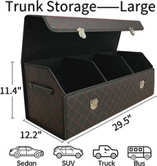 Car Trunk Organizer with Lid,Foldable Faux Leather Cargo Storage Box,3 Compartme