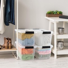 4-Pack 12 Litre Plastic Latching Storage Box w/ Clear Lid & Handle Containers