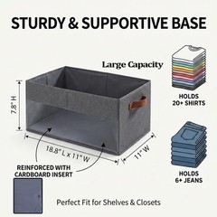 4 Pack Large Capacity Closet Storage bins, 18 x 11 x 8 inches, Grey