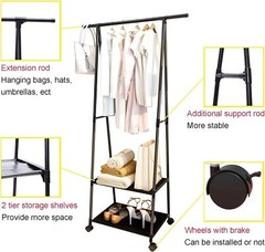 Clothes Rack Small Metal Garment Rack with Shelves for bedroom Rolling clothing