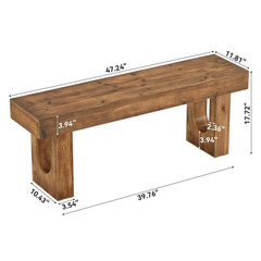 47 In. W X 17.7 In. H Brown Solid Wood Shoe Storage Bench
