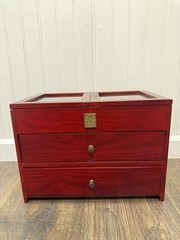 Vintage Thomas Pacconi Cherry Wood Jewelry Box -Glass Top Chest