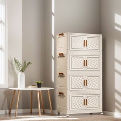 4 Tier Stackable Storage Bins with Lids Doors Wheels Storage Drawer