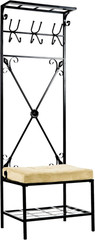 – Dovanti Entryway Storage Rack & Bench Seat – Transitional Design, Black Metal