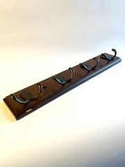 Contemporary multi hook coat and hat rack dark brown finish, matte black hooks