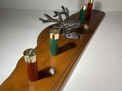 VTG Folk Art Shotgun Shells Deer Head Antlers Wall Mount Coat Jacket Wood Rack