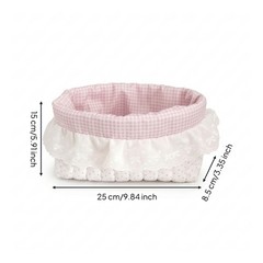 Quilted Textile Basket Open Top Lace Trim Basket Lightweight for Desk