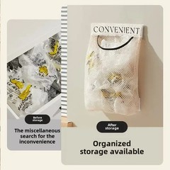 Trash Bag Holder Dispenser Sticky Wall Mount Mesh Convenient Storage Organizer