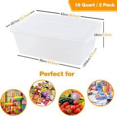 16 Quart Clear Storage Bins with Lids & Latches – 2 Pack, Stackable Containers