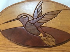 Handmade Solid Wood Coat Rack Inlaid Marquetry Hummingbird 2-Hooks