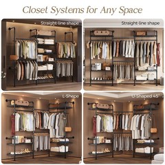 Wall Mounted Closet System, Heavy Duty 3-Row Clothes Rack, Expandable Industr…