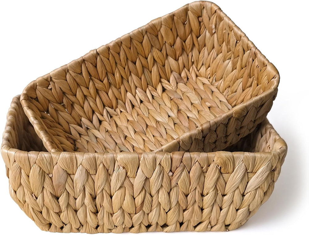 Set of 2 Natural Wicker Storage Baskets for Organizing and Gifts