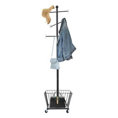 Movable Clothing Rack, 15.7*66in Metal Coat Rack Tree With Storage Basket & Rods