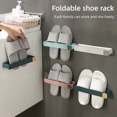 Bathroom Slipper Shelf No Punching Wall Mounted One Piece Shoe Rack Space Saving