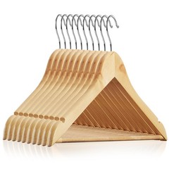 – 10 Natural Wooden Suit Hangers – Premium Lotus Wood with Notches & Chrome S…