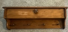 Wood Wall Mounted Coat & Hat Rack with Shelf, 3 Knob Hooks, Rustic Brown, 33x6in