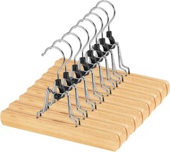 12 Pack Wooden Pants Hangers with Clips Non Slip Skirt Hangers Walnut Trouser Cl