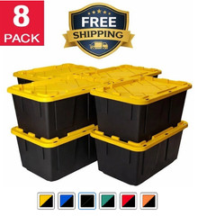 8-Pack, 27 Gallon Plastic Storage Container Bin, Heavy Duty, Lids, Greenmade NEW