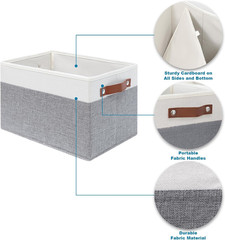 Large 4-Pack Fabric Storage Baskets with Handles – White & Grey, 15″x13″x13