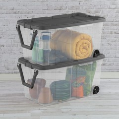 Sterilite 160 Quart Wheeled Stacker, Latch Lid and Pull Handle, Gray, 2 Count