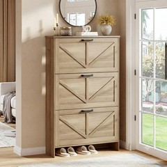 3-Drawer Flip Shoe Storage Tower – Slim-Profile Freestanding Rack with Adjust…