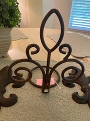 Two Cast Iron Fleur De Lis Wall Hangers Black Decor 9 1/2” x 6″ & Plant Holder