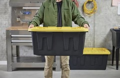 Commander 27 Gallon BlackYellow Plastic Storage Bin Lidded Stackable Tote 2 pack