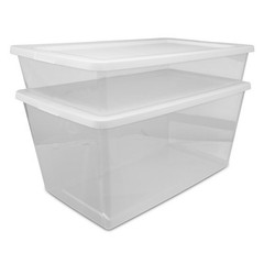 90 Quart Large Storage, Clear Plastic Storage Container with Snap-On Lid, White